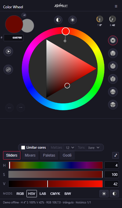Print do painel DrawColor, com roda de cores e sliders