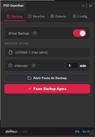 Print do painel de backups automáticos do PSD Guardian